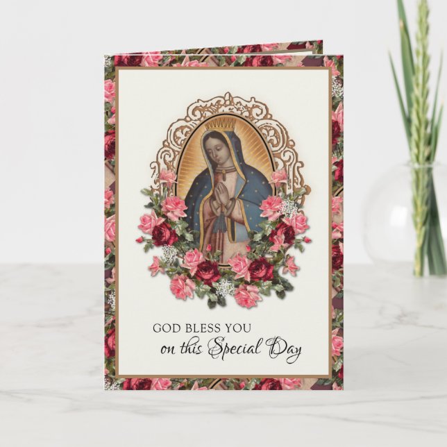 Carte Fête religieuse Vierge Marie Guadalupe Roses (Devant)