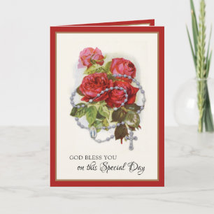 Carte Fête religieuse Vierge Marie Rosaire Roses