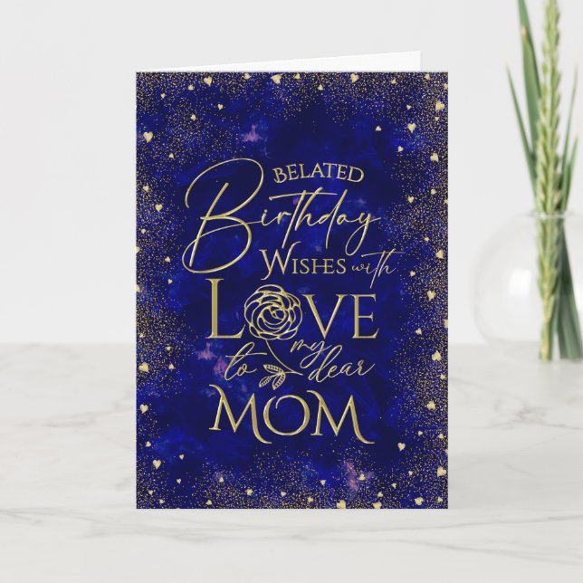Carte Fête Retardée Maman Ciel Nocturne Texte Doré (Devant)