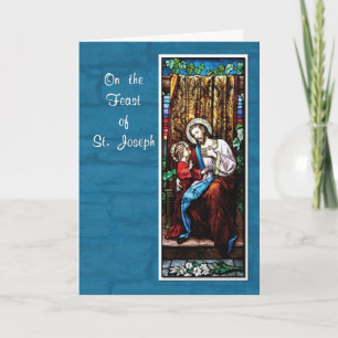 Carte Fête Saint-Joseph avec Jésus, en bleu