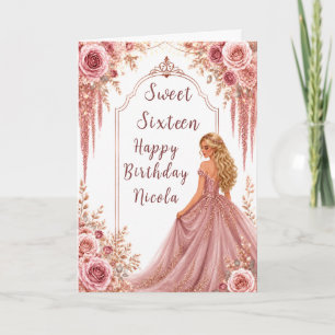 Carte Fête Sweet Sixteen Fleurs Rose Poussiéreuse