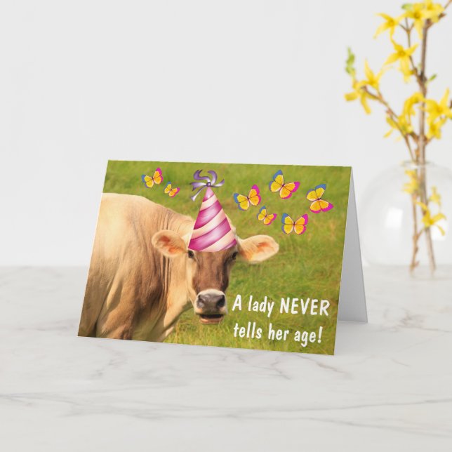 Carte Fête Vache CINQUANTE ET FABULEUX Anniversaire (Fleur jaune)