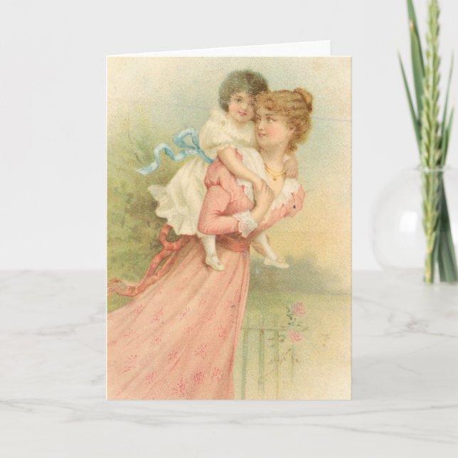 Carte Fête vintage des mères Mère et enfant (Devant)