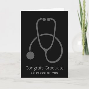 Carte Fêtes Diplômé Stylish Grey Stethoscope Simple