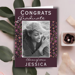 Carte Fêtes Diplômée Fleur Motif Photo Graduate