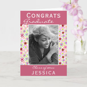 Carte Fêtes Diplômée Fleur Motif Photo Graduate