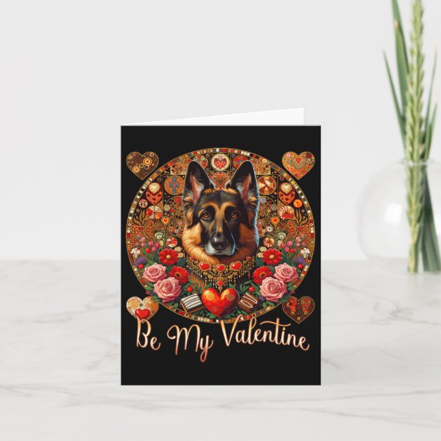 Carte Fêtez la Saint-Valentin Chien Fleur Rouge Coeur -  (Devant)