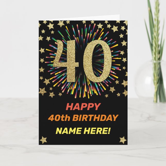 Carte Feu d'anniversaire 40e Rainbow Gold Fun (Devant)