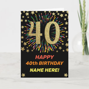 Carte Feu d'anniversaire 40e Rainbow Gold Fun
