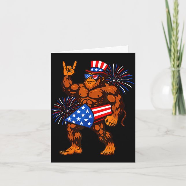 Carte Feu d'artifice Bigfoot drapeau américain sasquatch (Devant)