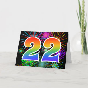 Carte Feu d'artifice coloré + Motif arc-en-ciel "22" N° 