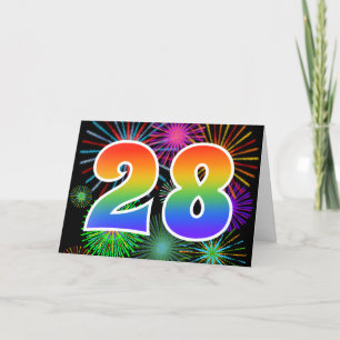 Carte Feu d'artifice coloré + Motif arc-en-ciel "28" N° 