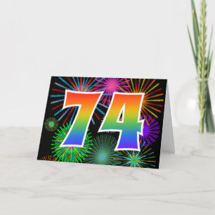 Carte Feu d'artifice coloré + motif arc-en-ciel "74" Evé