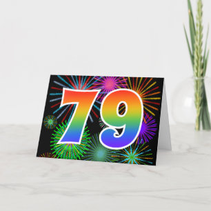 Carte Feu d'artifice coloré + Motif arc-en-ciel "79" Num