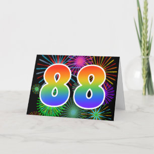 Carte Feu d'artifice coloré + Motif arc-en-ciel "88" N° 