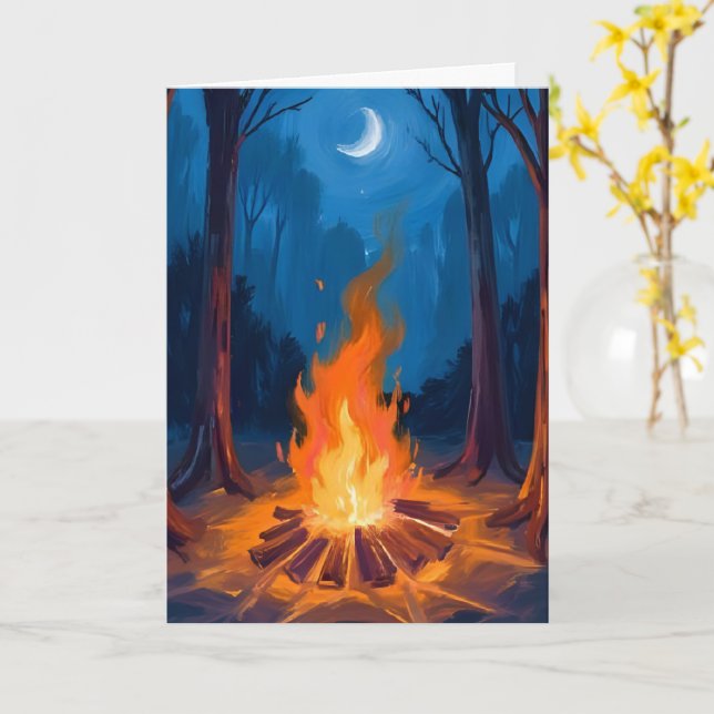 Carte Feu de camp Lune | Peinture Aquarelle Nature (Fleur jaune)
