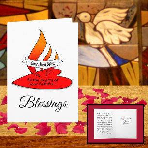 Carte Feu ou flamme et coeur avec citation Pentecôte