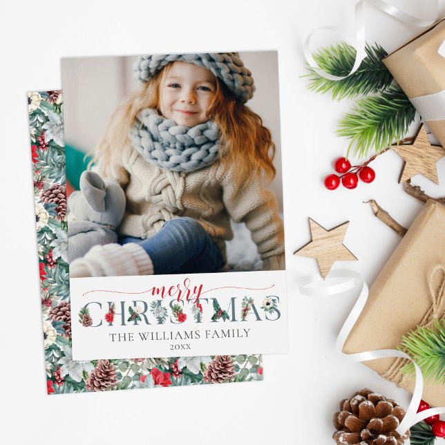 Carte Feuillage de fête Joyeux Noël Salutations florales (Créateur téléchargé)