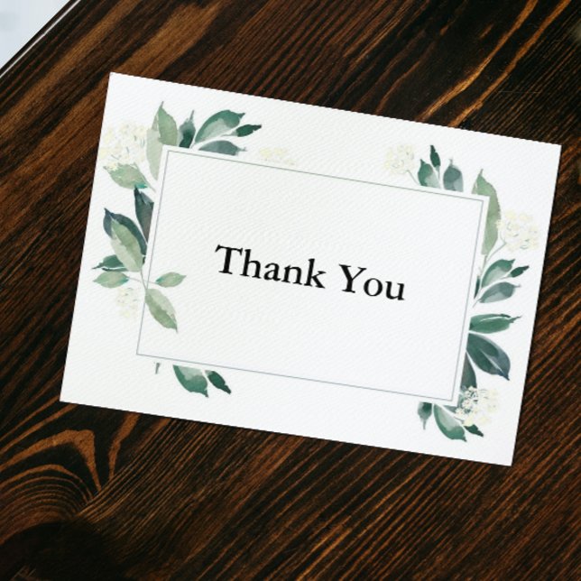 Carte Feuillage vert et floral blanc Élégant Merci (Créateur téléchargé)