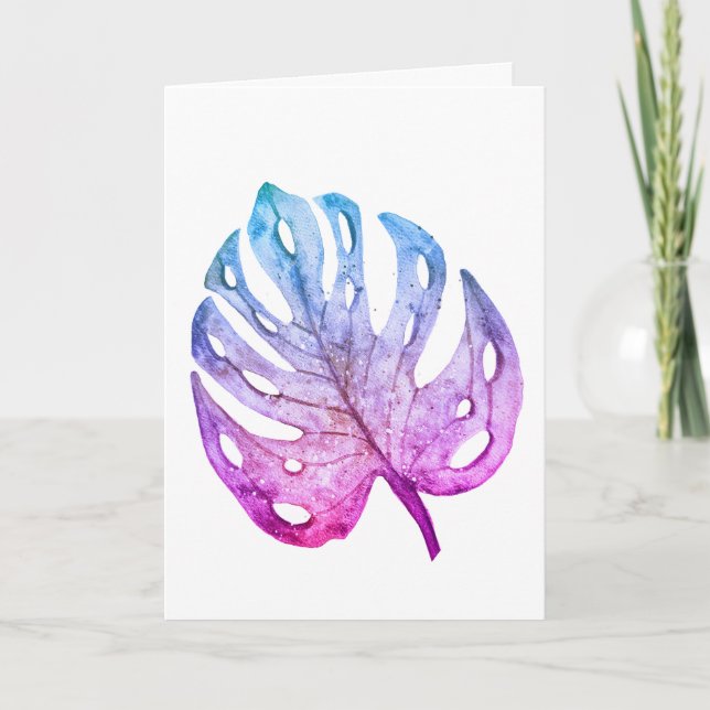 Carte Feuille de Monstera en violets (Devant)