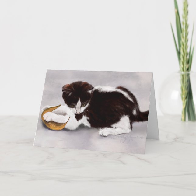 Carte Feuille jouant le chaton (Devant)