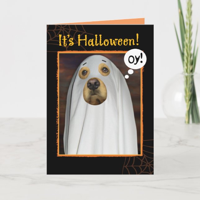 Carte Feuille se passe drôle Golden Retriever Halloween (Devant)