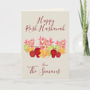Carte Feuilles d'aquarelle peintes à la main Pommes Rosh