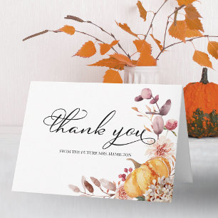 Carte Feuilles d'automne Citrouille Tombe Remerciements 