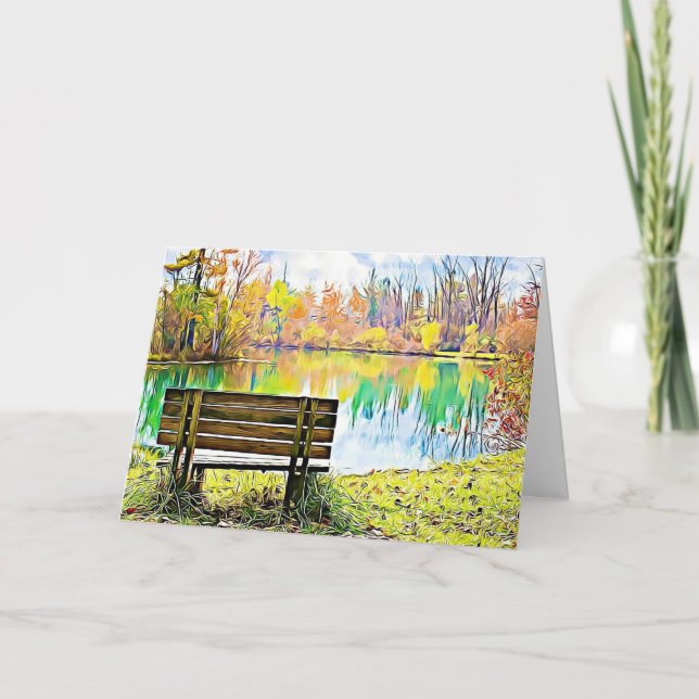 Carte Feuilles d'automne de banc de parc serein d'annive (Devant)