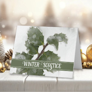 Carte Feuilles de houx glacées Joyeux solstice d'hiver