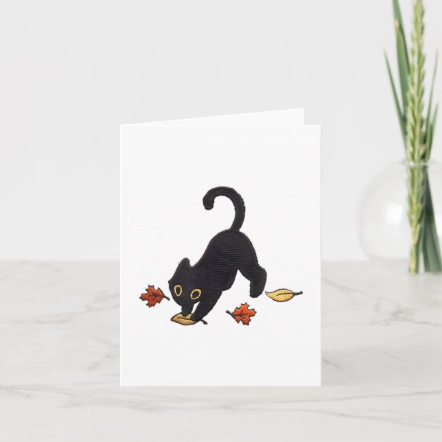 Carte Feuilles rebondissant de chats noirs mignons _1 (Devant)