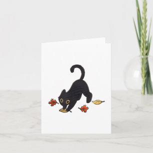 Carte Feuilles rebondissant de chats noirs mignons _1