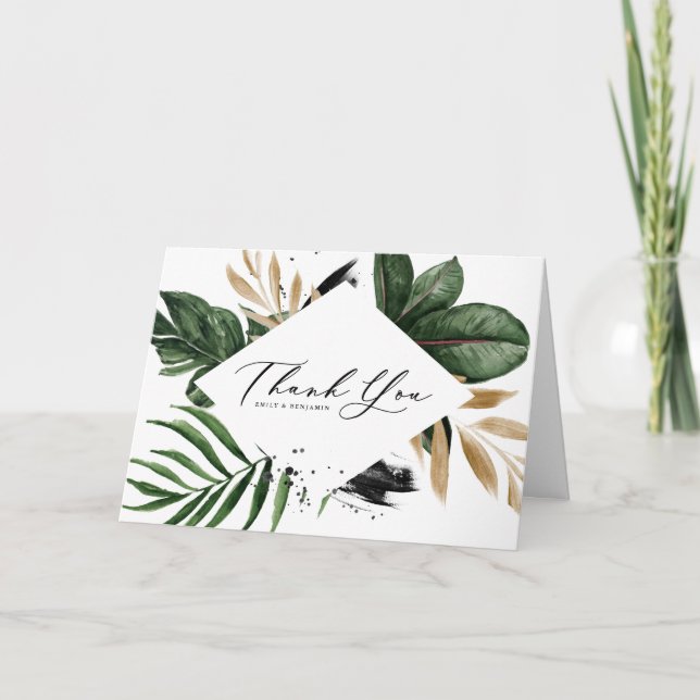 Carte Feuilles tropicaux Faux Gold Foil Merci (Devant)