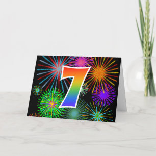 Carte Feux d'artifice colorés + Motif arc-en-ciel "7" Ev