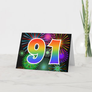 Carte Feux d'artifice colorés + Motif arc-en-ciel "91" E