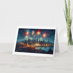 Carte Feux d'artifice du Nouvel An au-dessus de la skyli