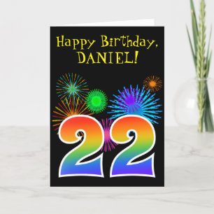 Carte Feux d'artifice + motif arc-en-ciel "22" Anniversa