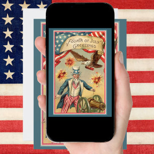 Carte Feux d'artifice vintage du 4 juillet avec l'oncle