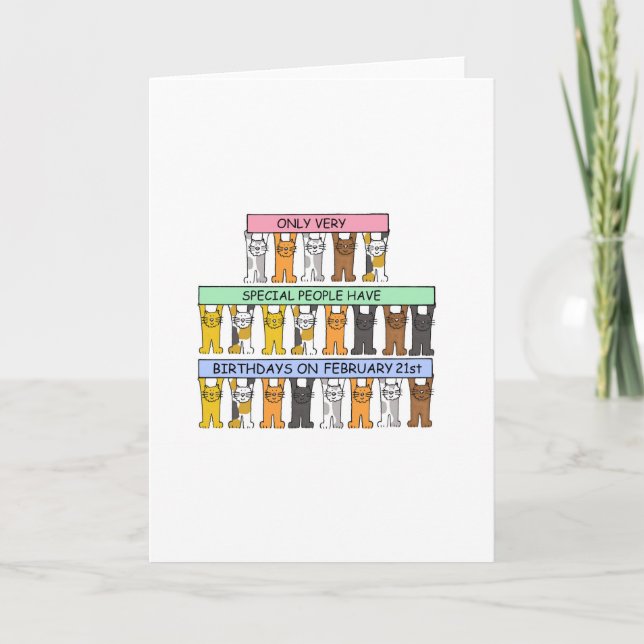 Carte Février 21 Anniversaire Cartoon Cats (Devant)
