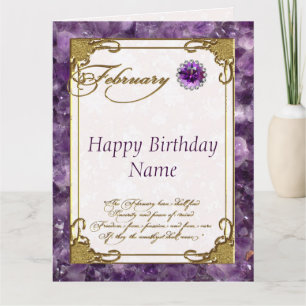 Carte Février Amethyst Birthstone Birthday 8.5x11