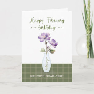 Carte Février Anniversaire Mois de naissance Violet Fleu