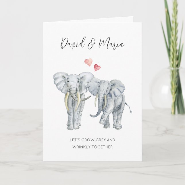 Carte Fiançailles ou anniversaire de couple éléphant (Devant)