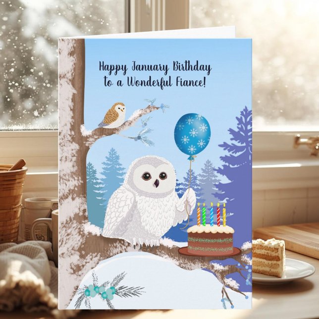 Carte Fiance Happy January Birthday Snowy Owl (Créateur téléchargé)