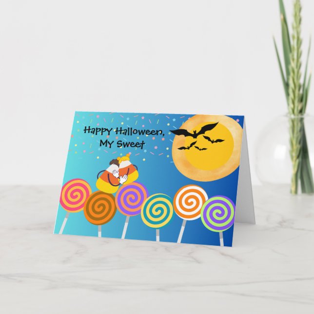 Carte Fiancée Halloween avec Candy Corn Couple (Devant)