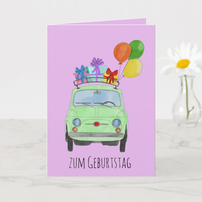 Carte Fiat 500 rétro allemande Anniversaire (Petite plante)