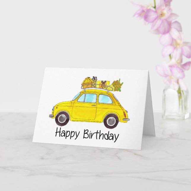 Carte Fiat rétro jaune 500 Anniversaire (Orchidée)