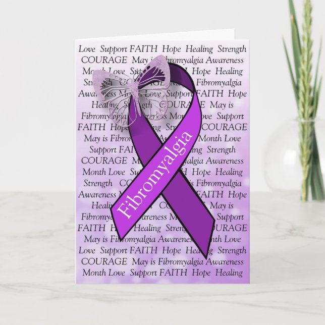 Carte Fibromyalgie Support Purple Butterfly Ribbon Card (Devant)