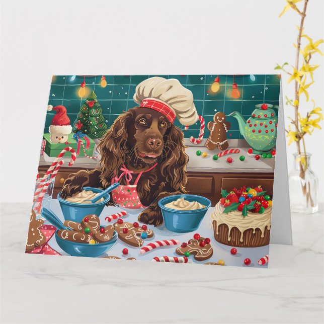 Carte Field Spaniel Gîtes : Festive Noël (Fleur jaune)