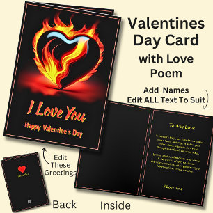 Carte Fiery Red Valentine Heart Love with Poem