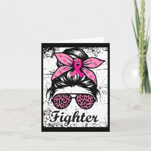 Carte Fighy Messy Bun rose guerrier Cancer du sein Aware